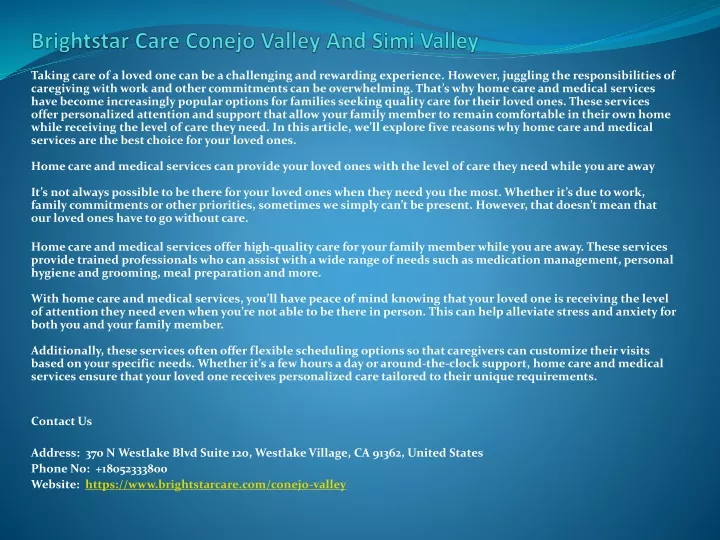 brightstar care conejo valley and simi valley