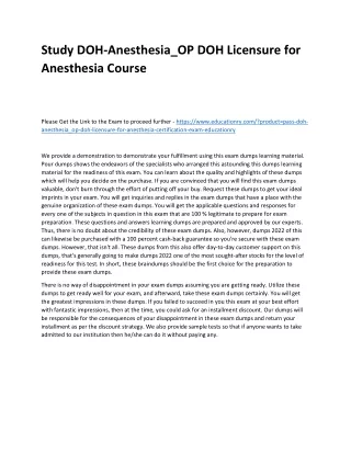 study doh anesthesia op doh licensure