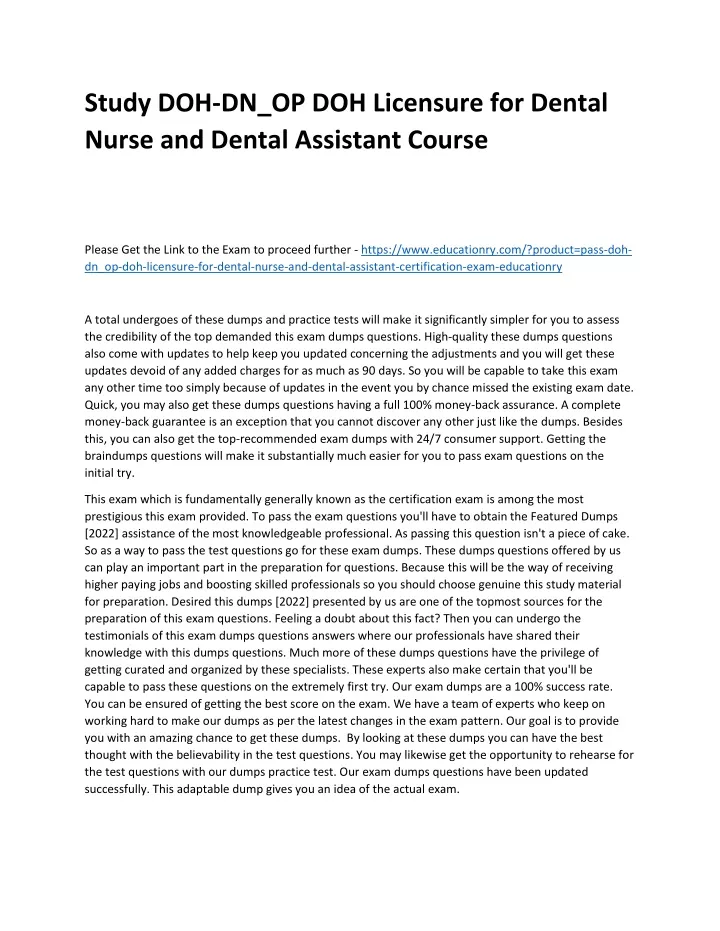 study doh dn op doh licensure for dental nurse