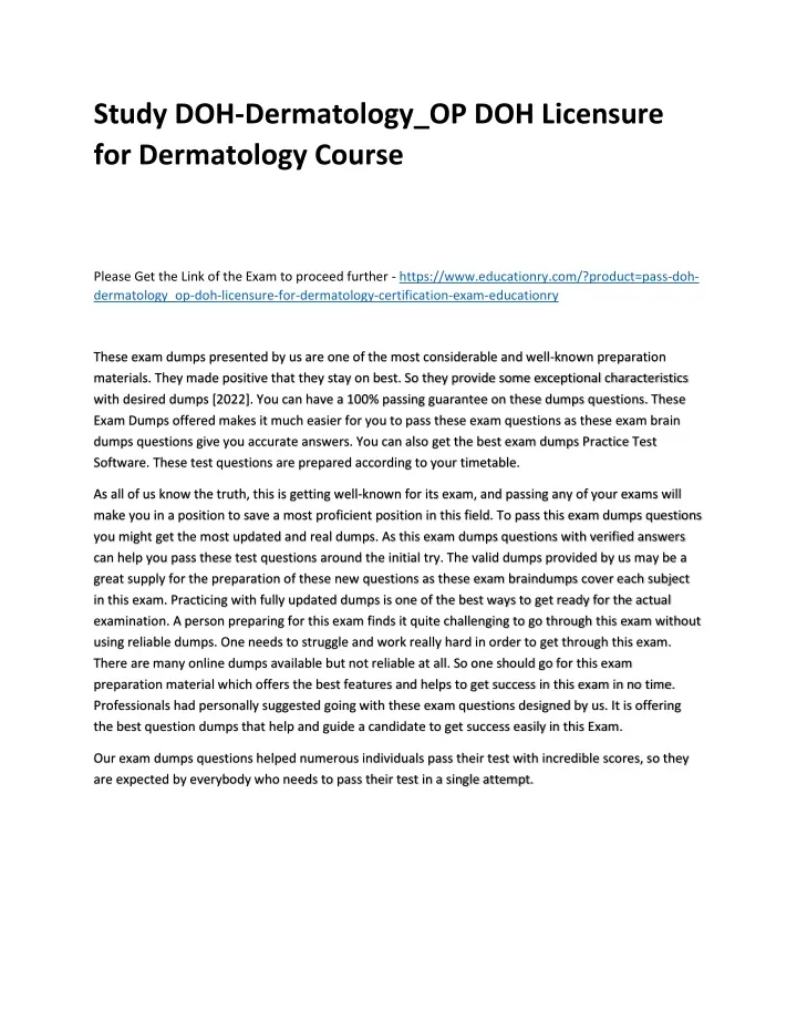 study doh dermatology op doh licensure