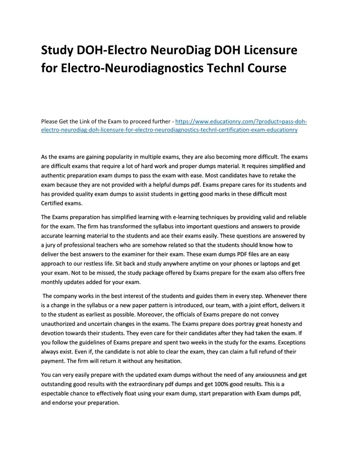 study doh electro neurodiag doh licensure