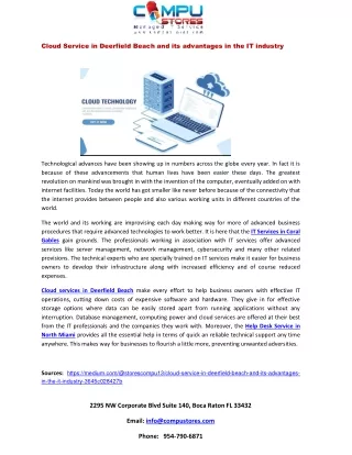 Cloud Service in Deerfield Beach and its advantages in the IT industry
