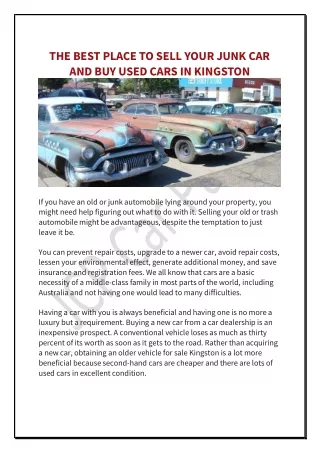 THE BEST PLACE TO SELL YOUR JUNK CAR AND BUY USED CARS IN KINGSTON