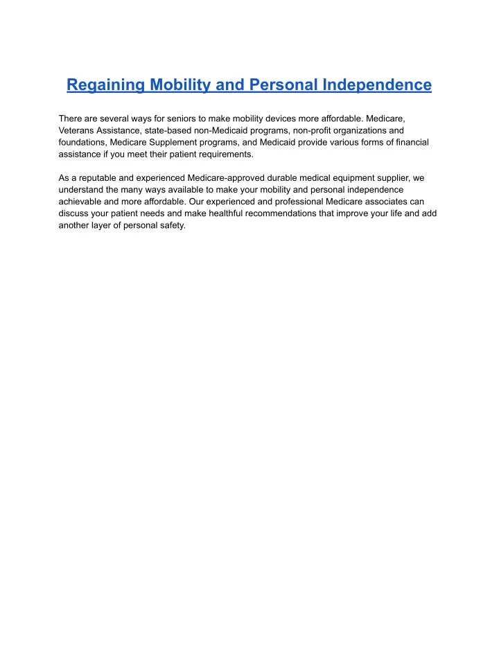 regaining mobility and personal independence