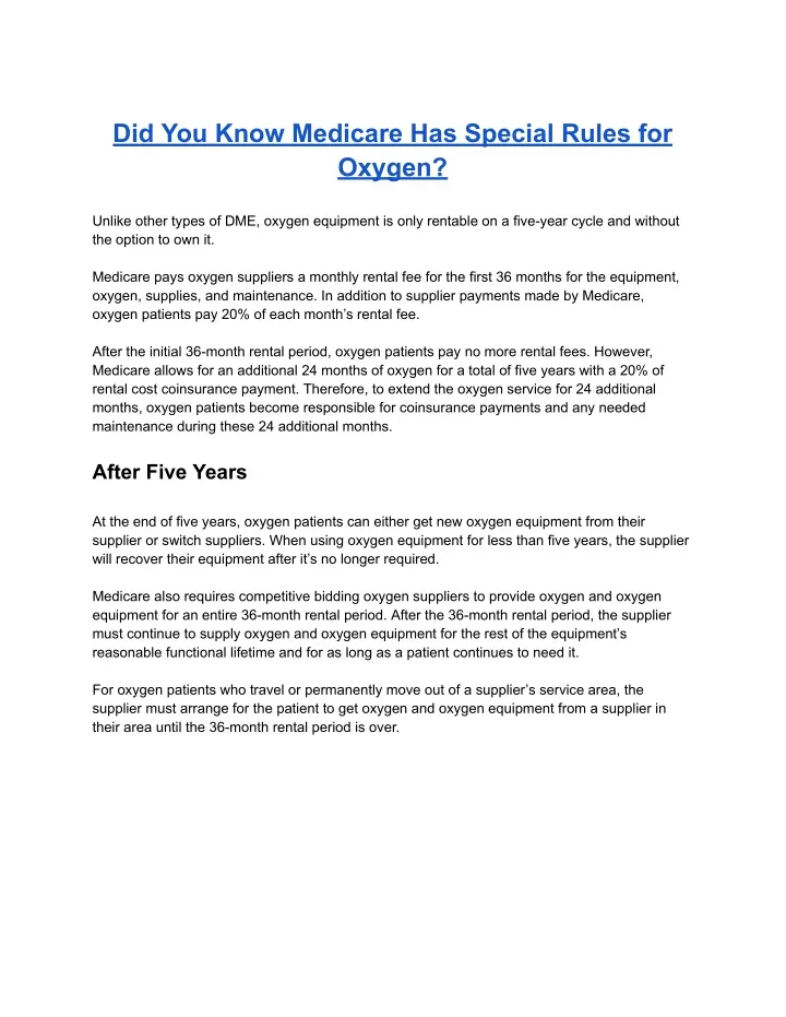 did you know medicare has special rules for oxygen