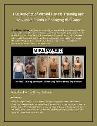 the benefits of virtual fitness training