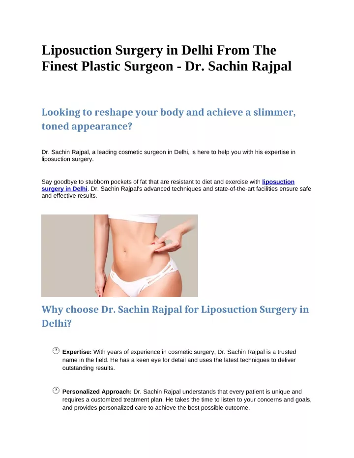 liposuction surgery in delhi from the finest