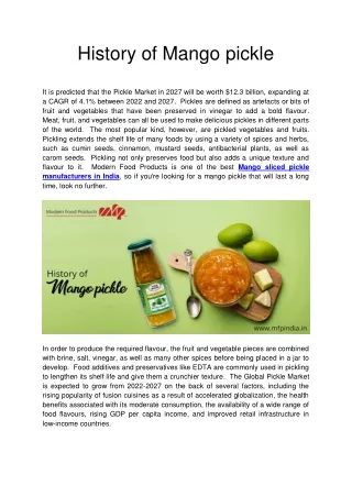 History of Mango pickle