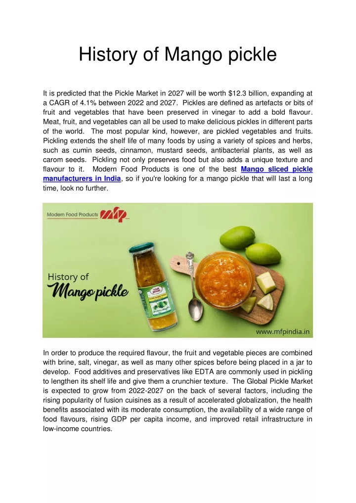 history of mango pickle