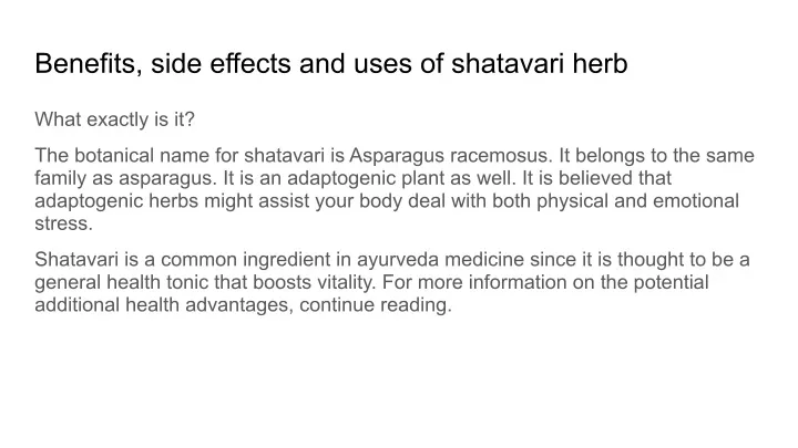 benefits side effects and uses of shatavari herb