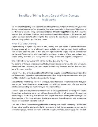Benefits of Hiring Expert Carpet Water Damage Melbourne