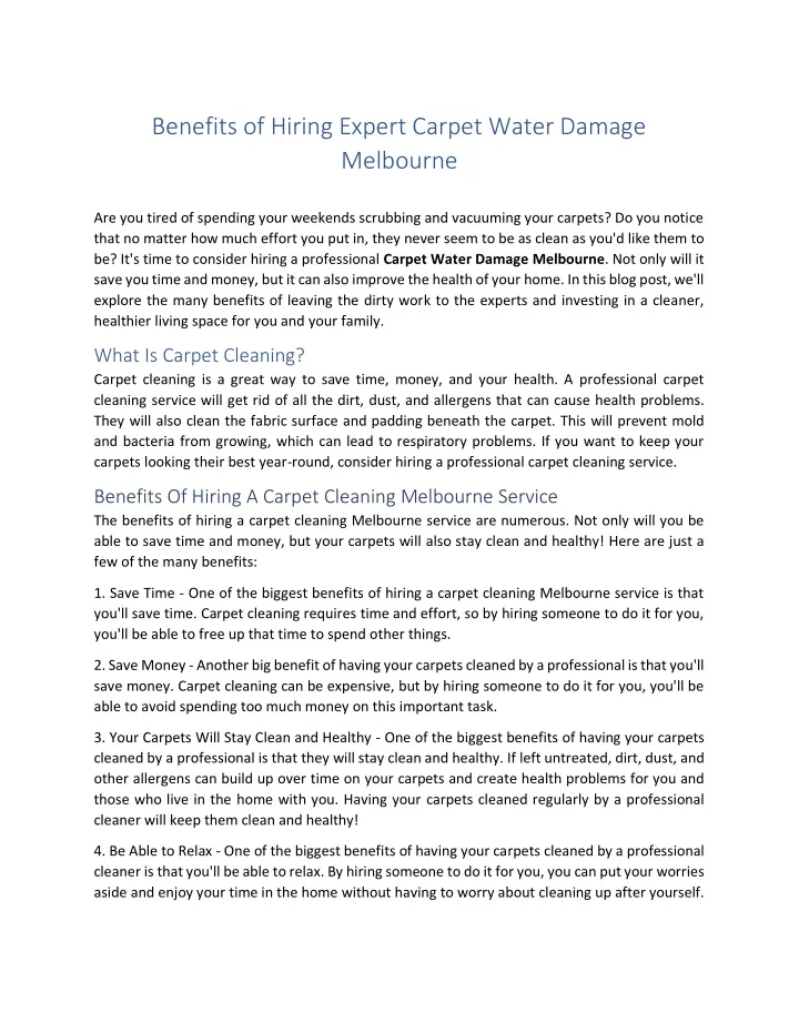 benefits of hiring expert carpet water damage