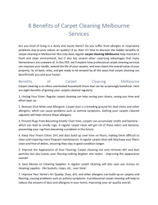 8 Benefits of Carpet Cleaning Melbourne Services