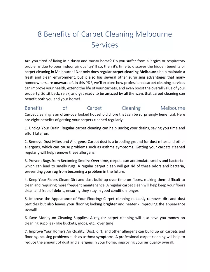 8 benefits of carpet cleaning melbourne services