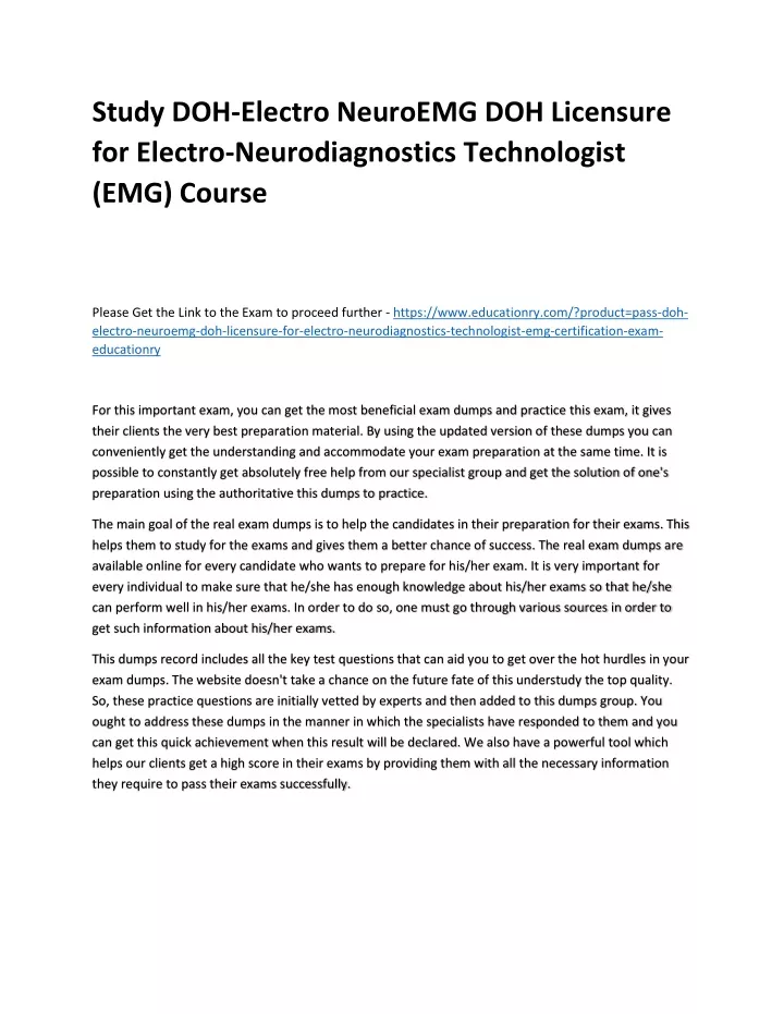 study doh electro neuroemg doh licensure