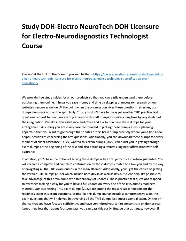 study doh electro neurotech doh licensure