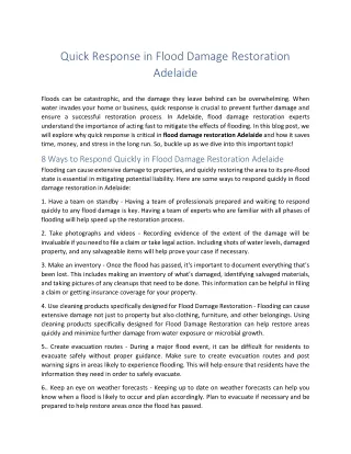 Quick Response in Flood Damage Restoration Adelaide