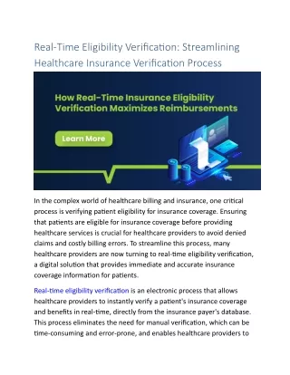 Real Time Eligibility Verification