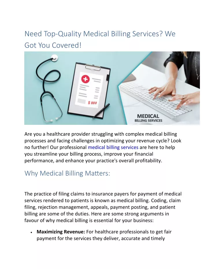 need top quality medical billing services