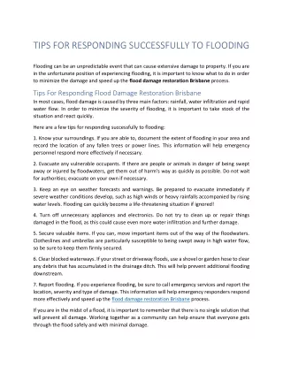Tips For Responding Sucessfully To Flooding