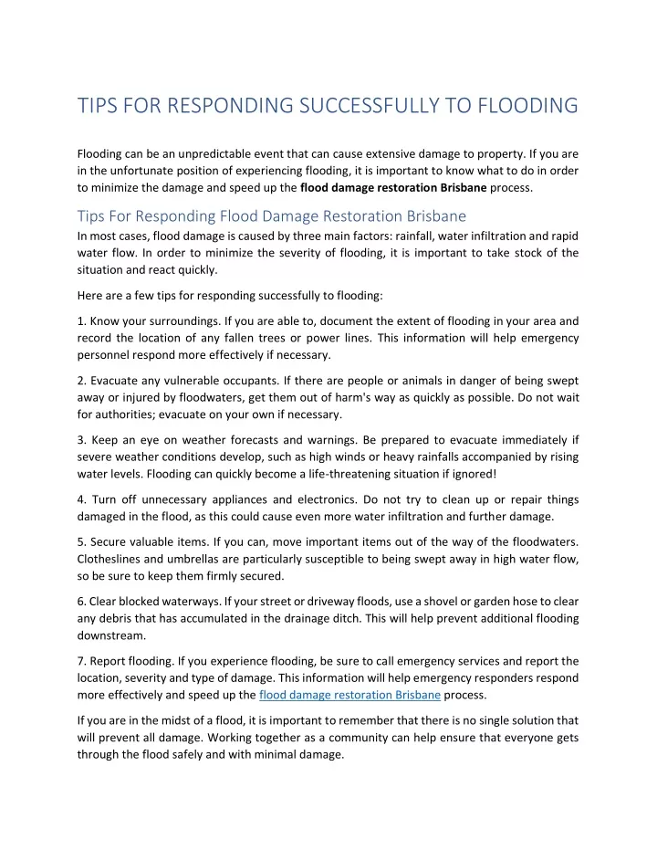 tips for responding successfully to flooding