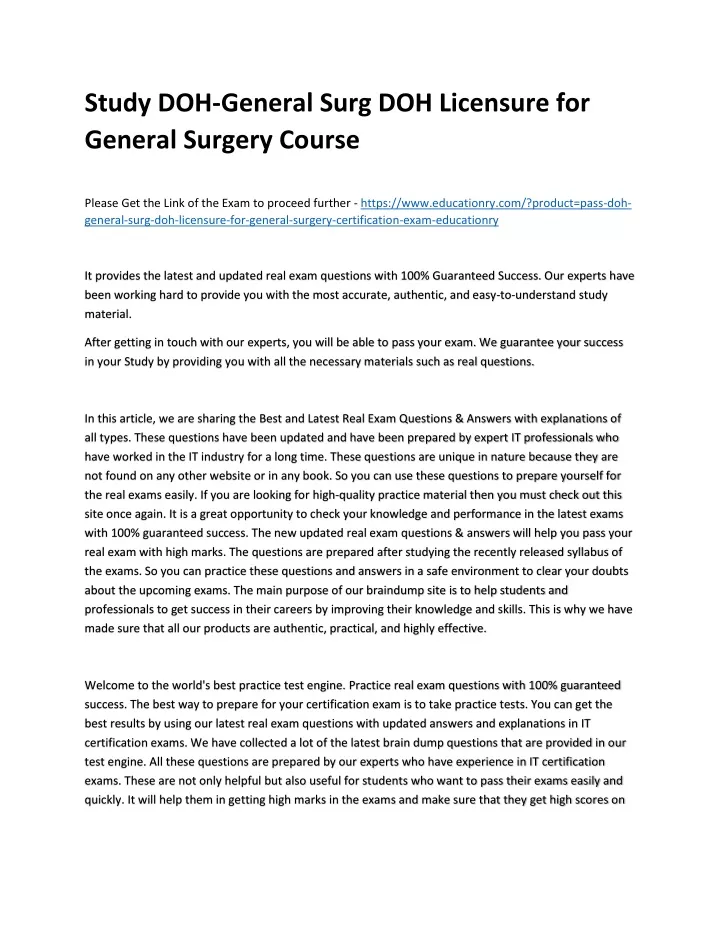 study doh general surg doh licensure for general