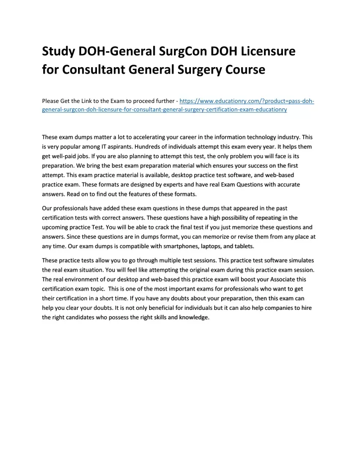 study doh general surgcon doh licensure