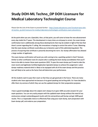 study doh ml techno op doh licensure for medical