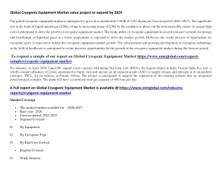 Global Cryogenic Equipment Market value project to expand by 2029