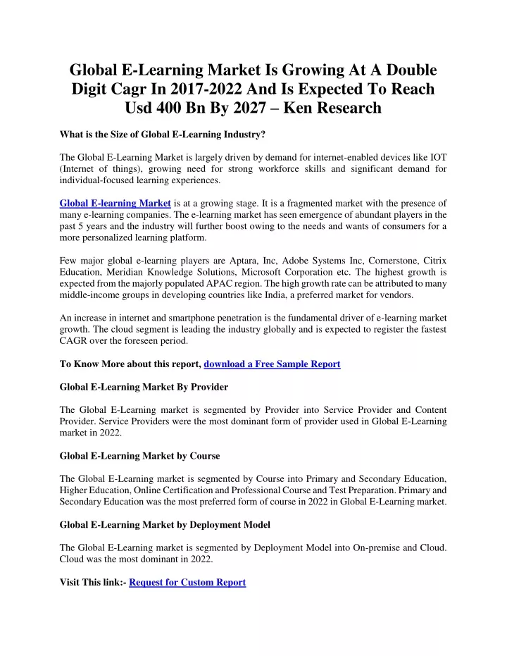 global e learning market is growing at a double