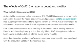 The effects of CoQ10 on sperm count and motility