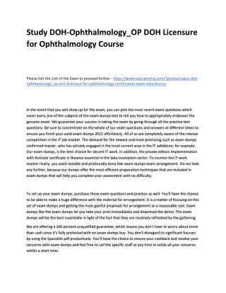 study doh ophthalmology op doh licensure