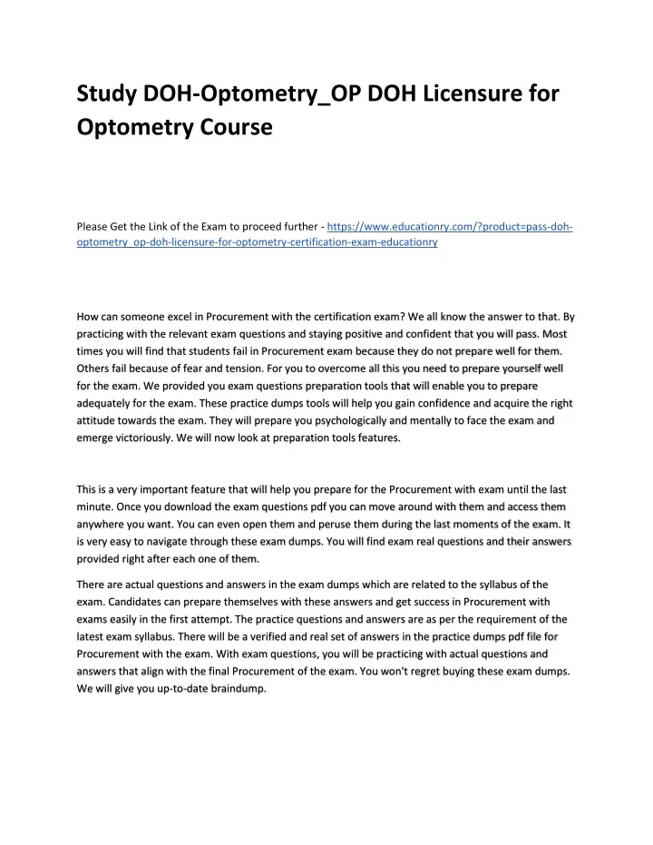 study doh optometry op doh licensure