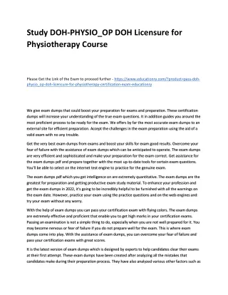 study doh physio op doh licensure