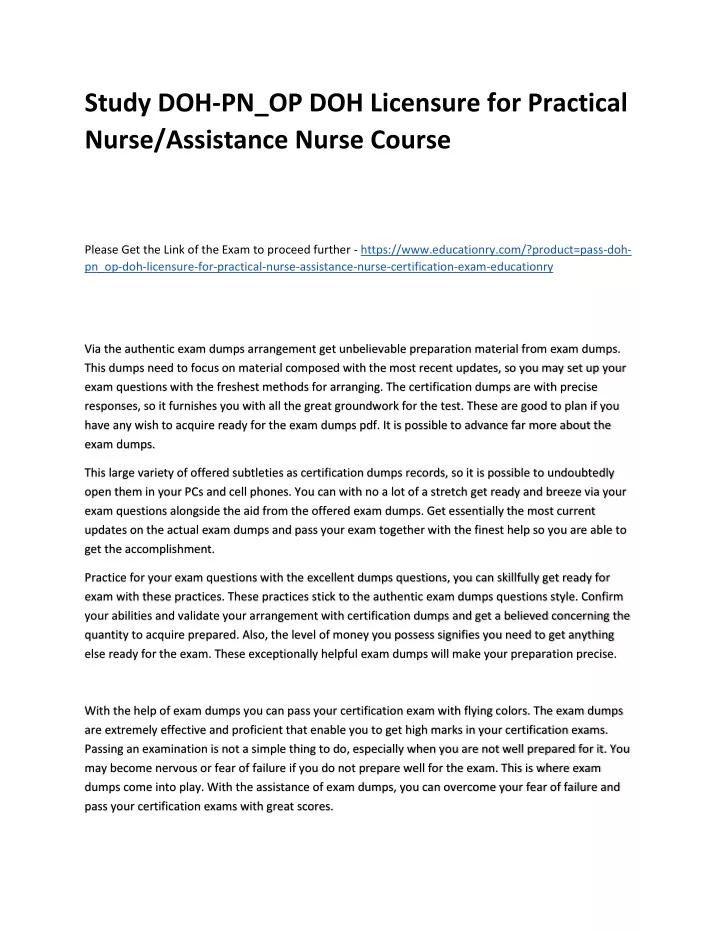 study doh pn op doh licensure for practical nurse