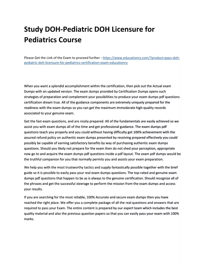 study doh pediatric doh licensure for pediatrics