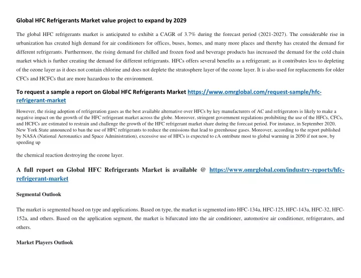 global hfc refrigerants market value project