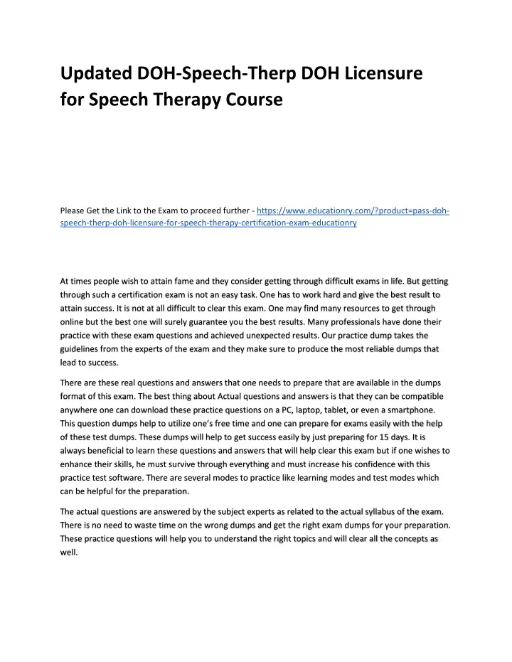 updated doh speech therp doh licensure for speech