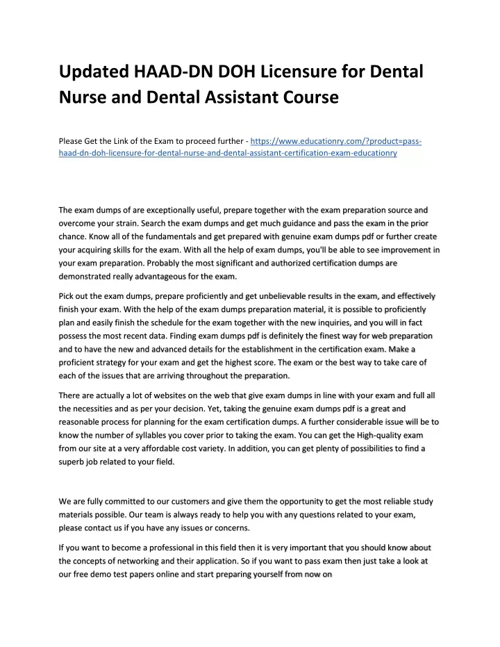 updated haad dn doh licensure for dental nurse