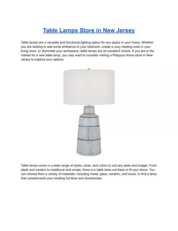 table lamps store in new jersey