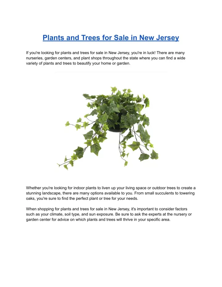 plants and trees for sale in new jersey