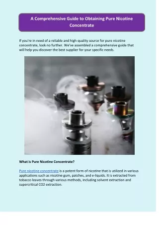 A Comprehensive Guide to Obtaining Pure Nicotine Concentrate