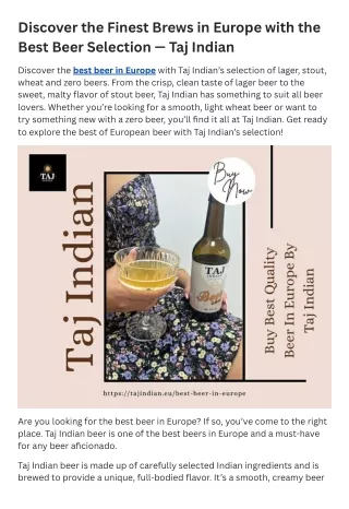 Get Best Quality Beer In Europe - Taj Indian