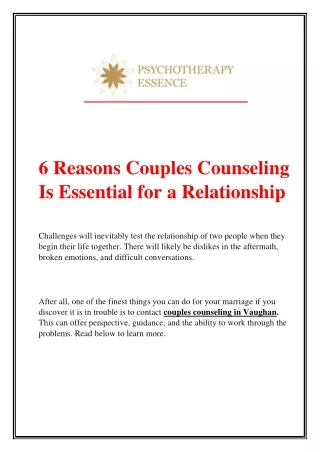 6 Reasons Couples Counseling Is Essential for a Relationship