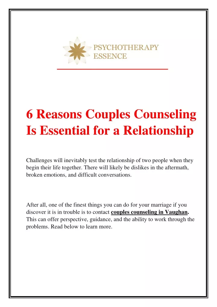 6 reasons couples counseling is essential