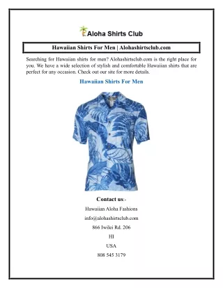 Hawaiian Shirts For Men  Alohashirtsclub.com