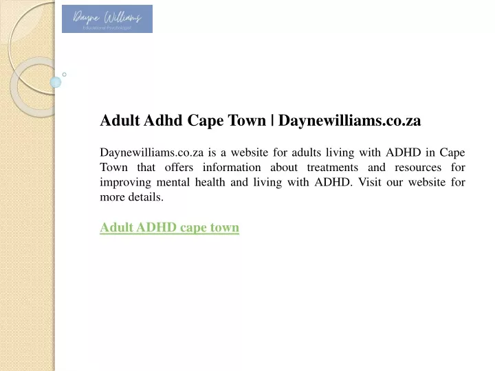 adult adhd cape town daynewilliams