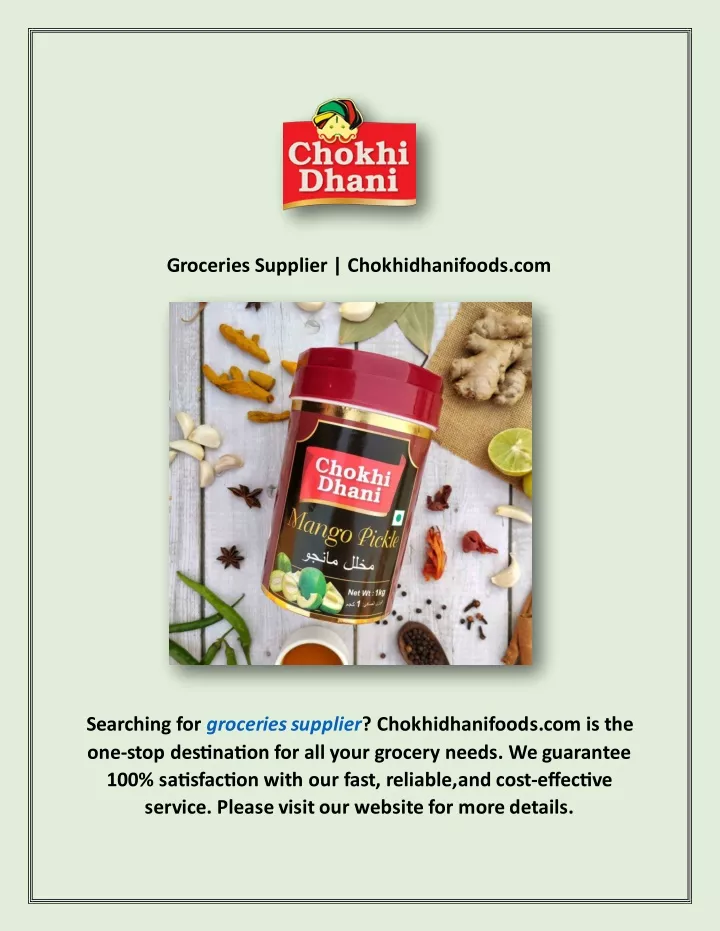 groceries supplier chokhidhanifoods com