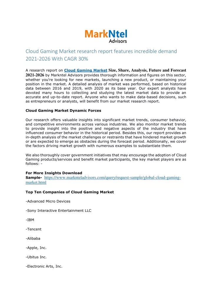 cloud gaming market research report features