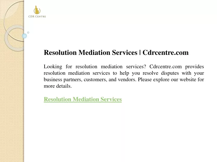 resolution mediation services cdrcentre